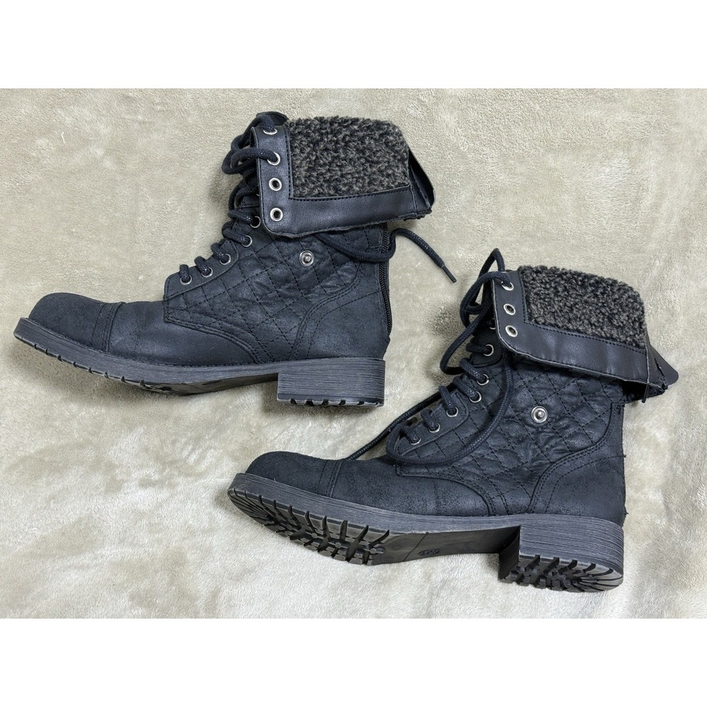 American Eagle Women's Black Boots 6.5 Combat Quilted Mid-Calf - Picture 6 of 10
